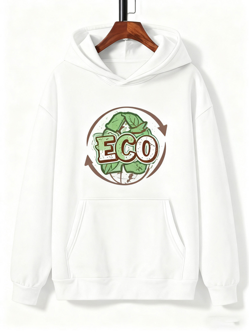 Men's Graphic Hoodie Eco Friendly Green Leaves With Recycling Symbol Hoodie