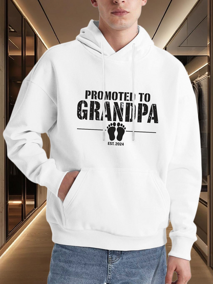 Men's Graphic Hoodie Promoted To Grandpa With Baby Footprints And Bold Vintage Lettering Grandpa