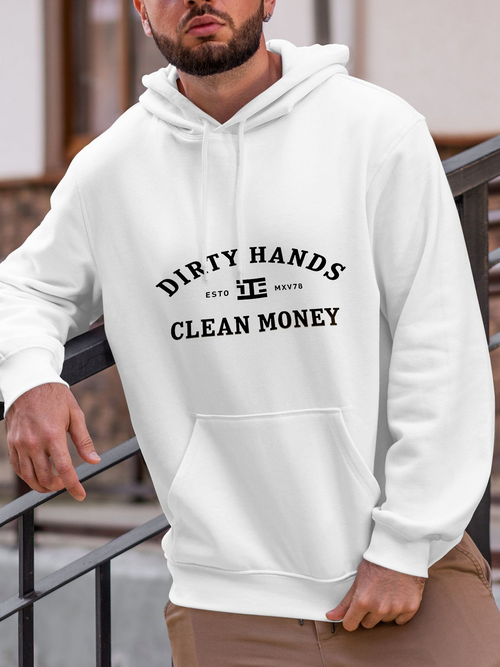 Men's Graphic Hoodie Dirty Hands With Bold Black Text Clean Money