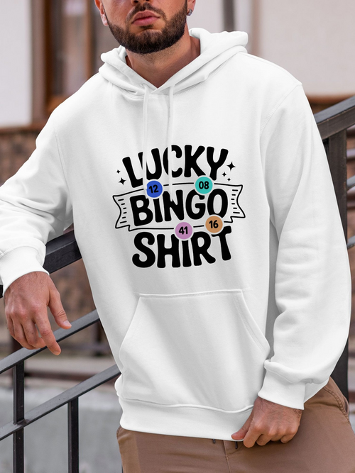 Men's Graphic Hoodie Lucky Bingo Shirt With Colorful Numbered Balls And Typographic Design Shirt