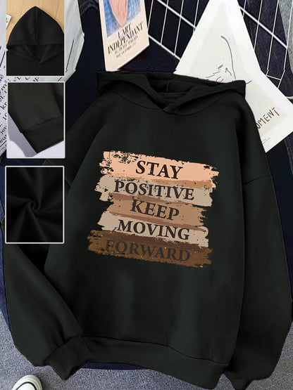 Women's Graphic Hoodie Stay Positive Inspiring Painted Brushstrokes With Motivational Quote Hoodie