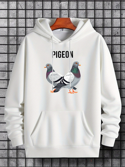 Men's Graphic Hoodie Two Colorful Birds Standing Calmly On Pavement Pigeon