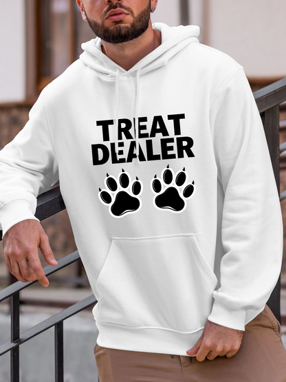 Men's Graphic Hoodie Treat Dealer Playful Paw Prints On Cozy Fleece Hoodie With Animal Lovers Theme