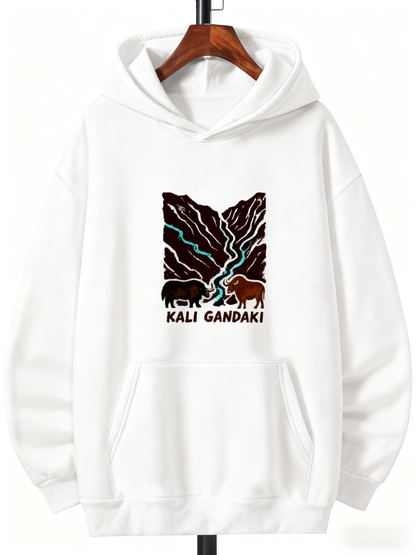 Men's Graphic Hoodie Kali Gandaki Flowing Mountain River With Grazing Animals In Valley