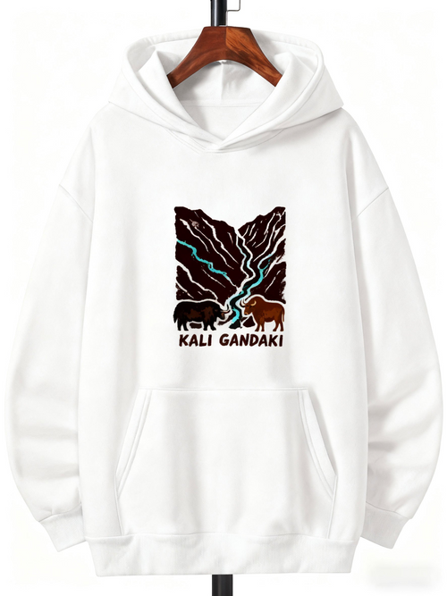 Men's Graphic Hoodie Kali Gandaki Flowing Mountain River With Grazing Animals In Valley