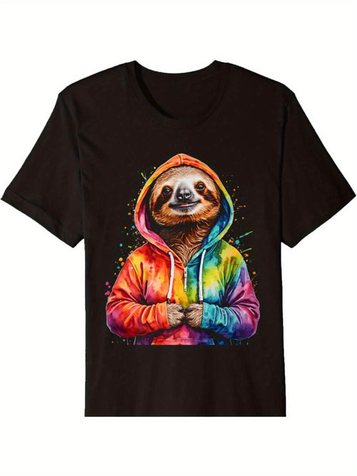 Men's Graphic T-Shirt Colorful Paint Splash Hoodie Wearing Relaxed Sloth