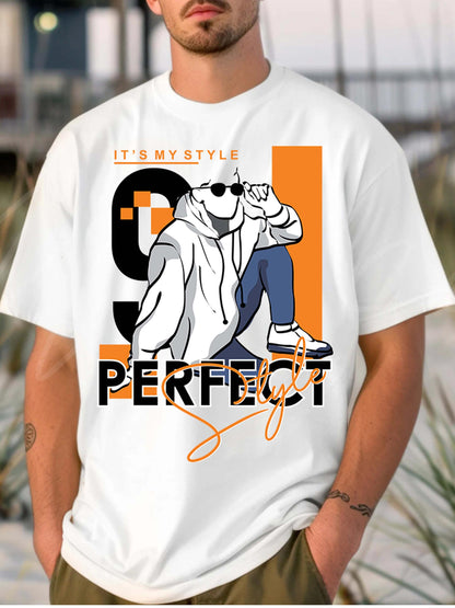 Men's Graphic T-Shirt Its My Style Perfect Urban Streetwear Figure Wearing Hoodie And Sunglasses Crouching Character