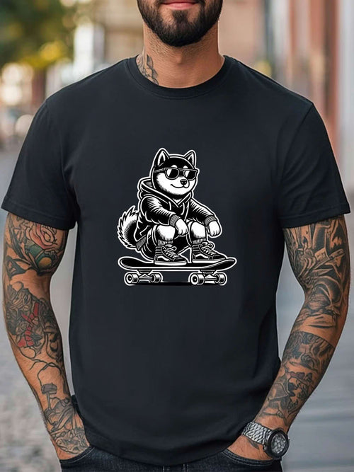 Men's Graphic T-Shirt Energetic Urban Spirit With Hoodie Riding Cool Skateboard Dog