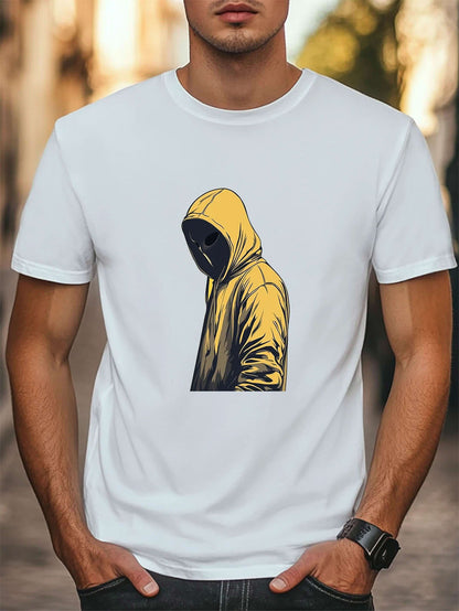Men's Graphic T-Shirt Mysterious Urban Style With Golden Hoodie Graffiti Street Figure