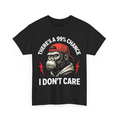 Men's Graphic T-Shirt Theres A 99 Percent Chance I Dont Care Tough Looking Primate Wearing Red Snapback Hat And Hoodie Gorilla