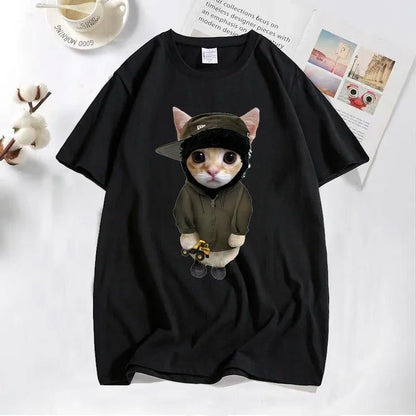 Men's Graphic T-Shirt Adorable Small Kitten Wearing Trendy Green Hoodie And Hat Cat