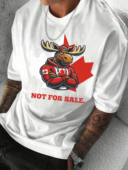 Men's Graphic T-Shirt Not For Sale Strong Cartoon Character Wearing Red Hoodie With National Flag Symbol Moose