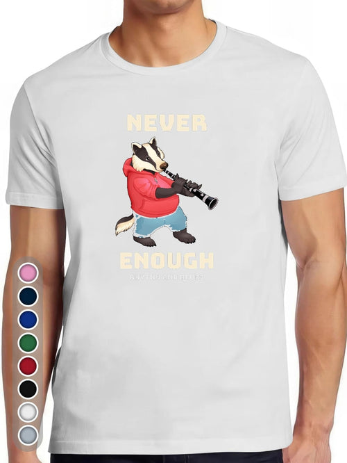 Men's Graphic T-Shirt Never Enough Musical Anthropomorphic Animal Wearing Red Hoodie Playing Clarinet Musical Instrument Badger