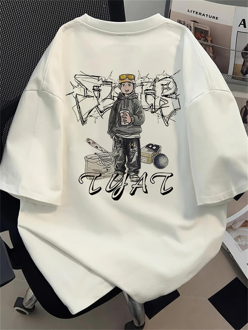 Men's Graphic T-Shirt That Young Boy Wearing Casual Hoodie And Beanie With Urban Graffiti Boy