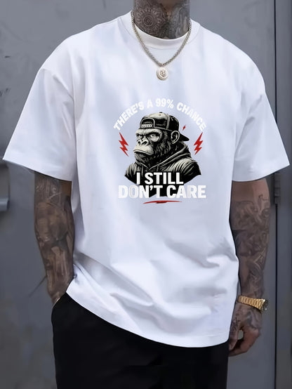 Men's Graphic T-Shirt Theres A 99 Percent Chance I Still Dont Care Cool Streetwear Ape Wearing Hoodie And Cap Gorilla