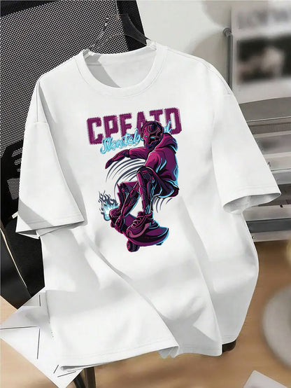 Men's Graphic T-Shirt Create Street Dynamic Urban Skater Wearing Purple Hoodie Performing Tricks On A Skateboard Skater