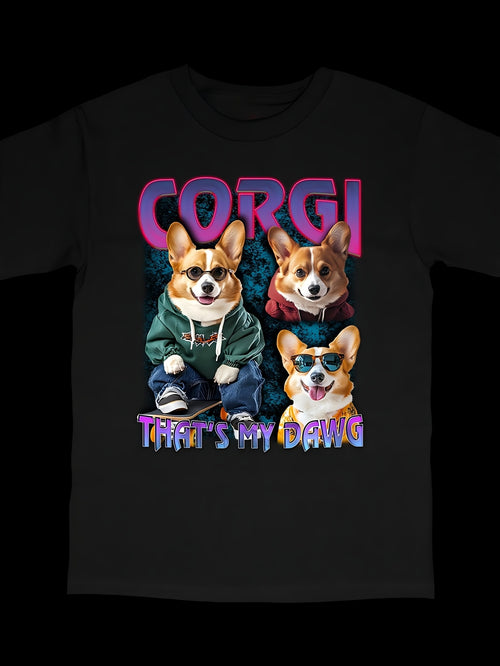 Men's Graphic T-Shirt Corgi That's My Dawg Three Adorable Pups Wearing Stylish Hoodies And Cool Sunglasses Corgi