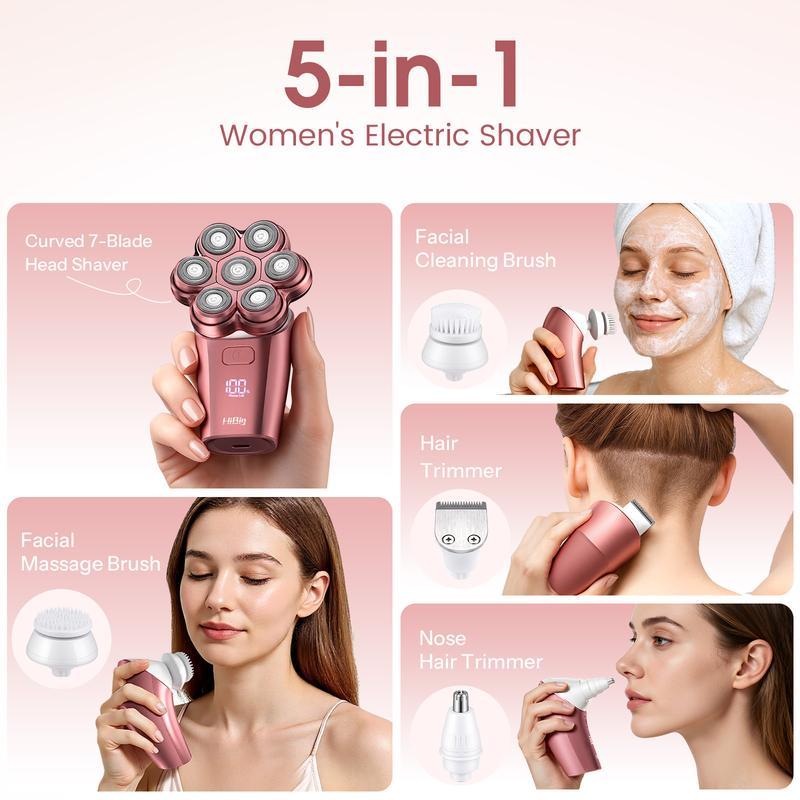 HiBig 7D Electric Legs & Body Shaver for Women - 5-in-1 Lady Grooming Kit for Bald Head, Legs & Armpits, Water - image 5