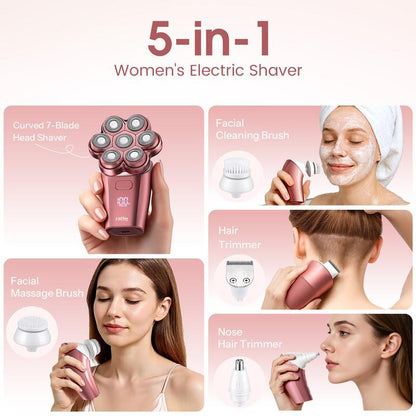 HiBig 7D Electric Legs & Body Shaver for Women - 5-in-1 Lady Grooming Kit for Bald Head, Legs & Armpits, Water - image 5