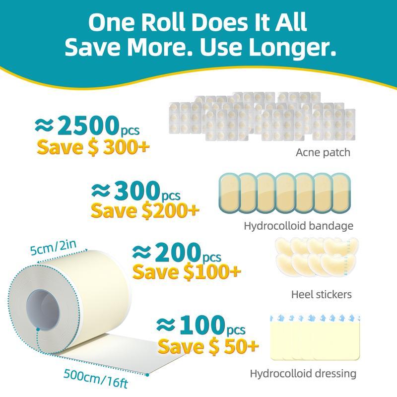 Dimora Med-Grade Hydrocolloid Roll Acne Patches | DIY Any Shape Acne Patch Roll | ultra waterproof, 2X Absorpt - image 3
