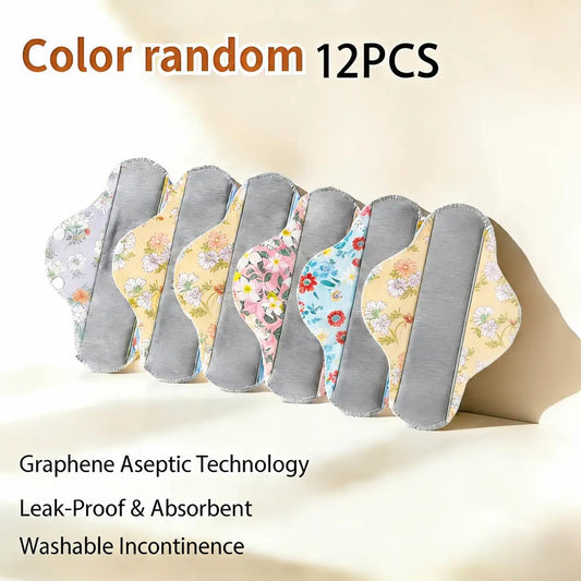 12 PCS Reusable Graphene Incontinence Pad – Bladder Leak-Proof, Breathable, Antibacterial, Eco-Friendly Absorbent Pad for Wom