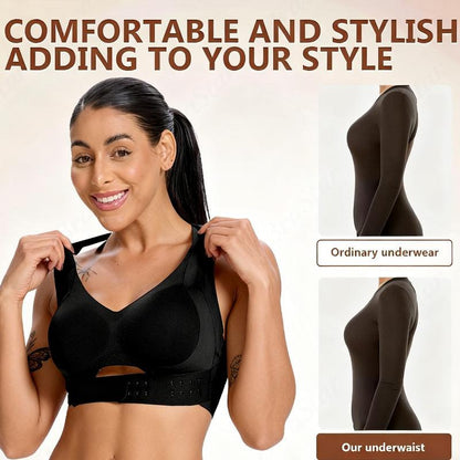 【Postural correction】Women’s Beige Wireless Bra, Soft Breathable Non-removable Moulded Cups, Yoga Fitness Sportswear for Gym 