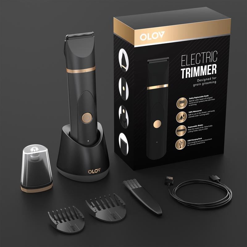 OLOV Electric Body Hair Shaver-Groin Hair Trimmer, Ball Trimmer for Men - Replaceable Ceramic Blade Heads,USB Recharge,Waterp